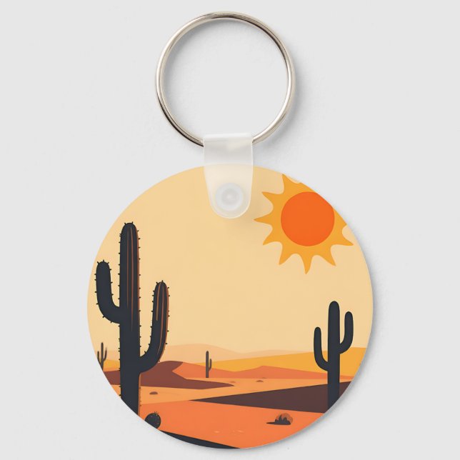 Desert Cactus Sunset Silhouette  Keychain (Front)