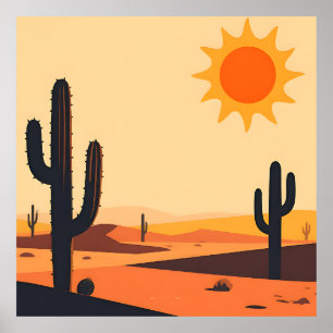 Desert Cactus Sunset Silhouette Poster