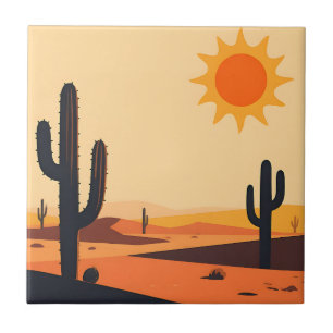 Desert Cactus Sunset Silhouette Tile