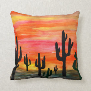 Desert Cactus Sunset throw pillow