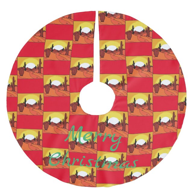 Desert Cactus Sunset Thunder_Cove Brushed Polyester Tree Skirt (Front)