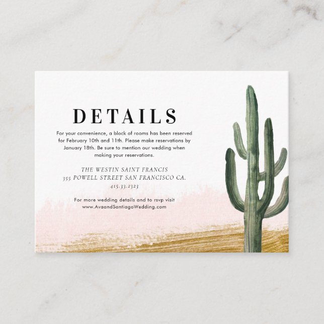 Desert Cactus Wedding Details Enclosure Card (Front)
