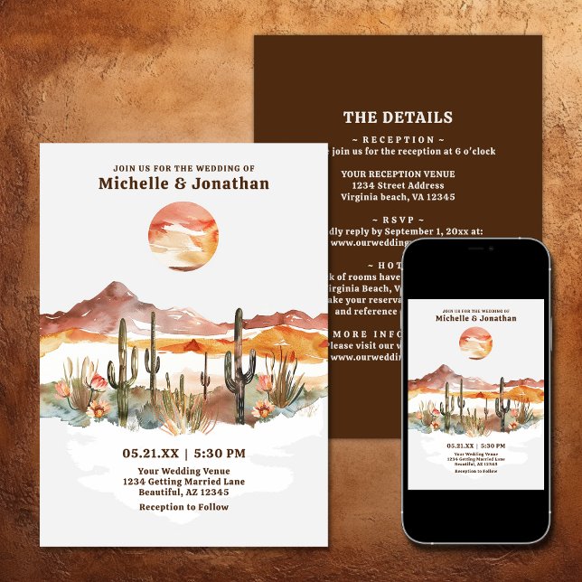 Desert Cactus Western Boho All in One Wedding Invitation (Desert Cactus Western Boho All in One Wedding Invitation)