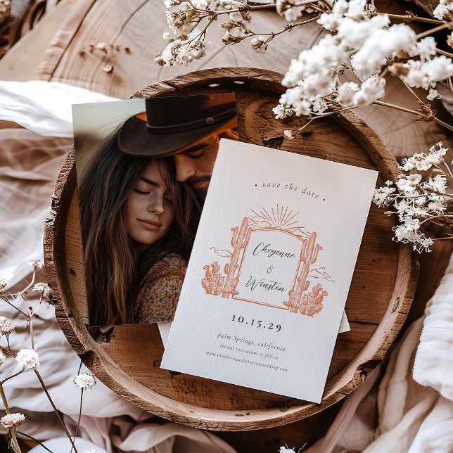 Desert Cactus Western Monogram Save the Date   Invitation (Desert Cactus Western Monogram Save the Date Invitation - Burnt Orange
)