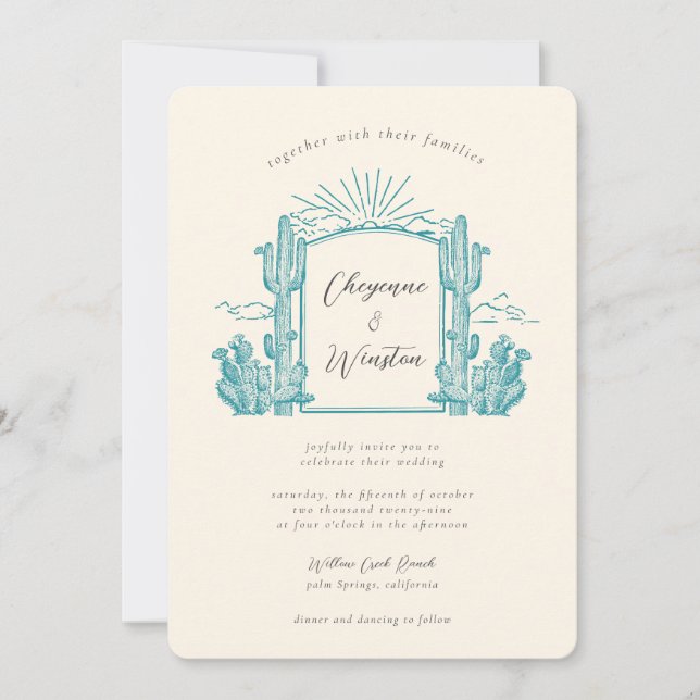 Desert Cactus Western Monogram Wedding  Invitation (Front)