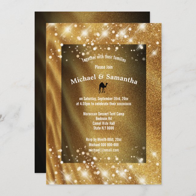 Desert camel dune sands night stars wedding invitation (Front/Back)