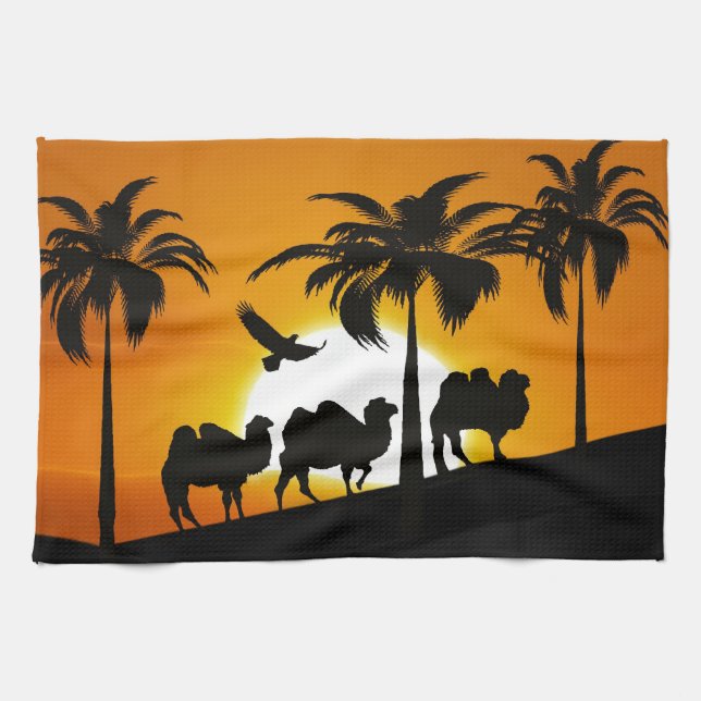 Desert Camels at sunset Kitchen Towel (Horizontal)