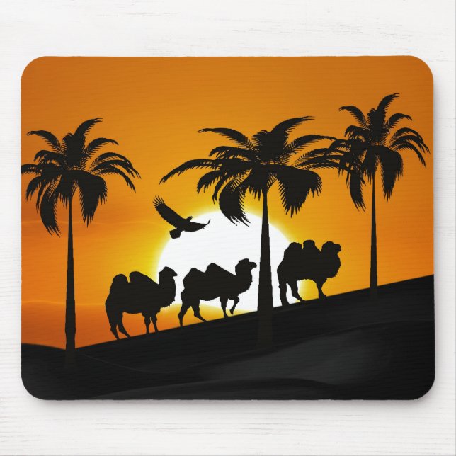 Desert Camels at sunset Mouse Pad (Front)