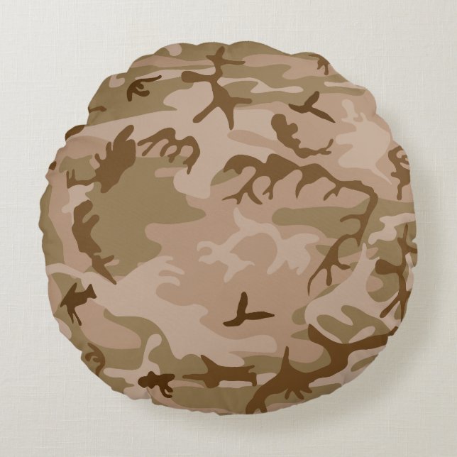 Desert Camouflage Pattern, Military Pattern, Army Round Pillow (Front)
