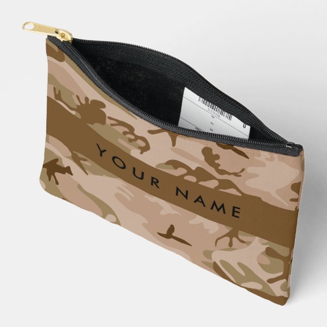 Desert Camouflage Pattern, Your name, Personalize Accessory Pouch (Open)