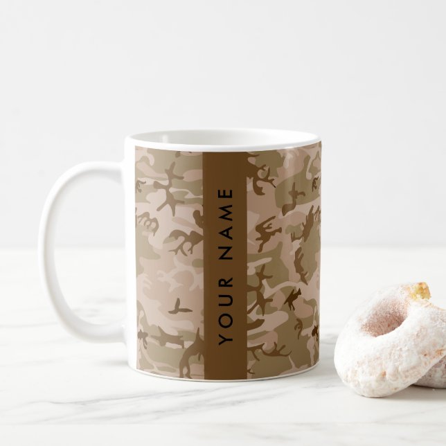 Desert Camouflage Pattern, Your name, Personalize Coffee Mug (With Donut)