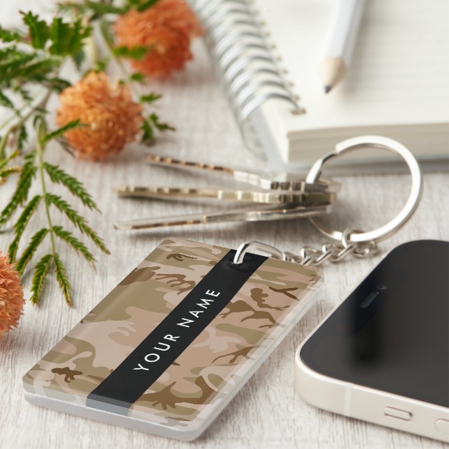 Desert Camouflage Pattern, Your name, Personalize Keychain (Front Right)