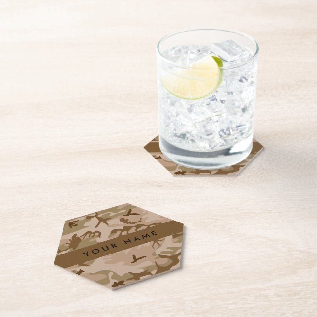 Desert Camouflage Pattern, Your name, Personalize Paper Coaster (Insitu)