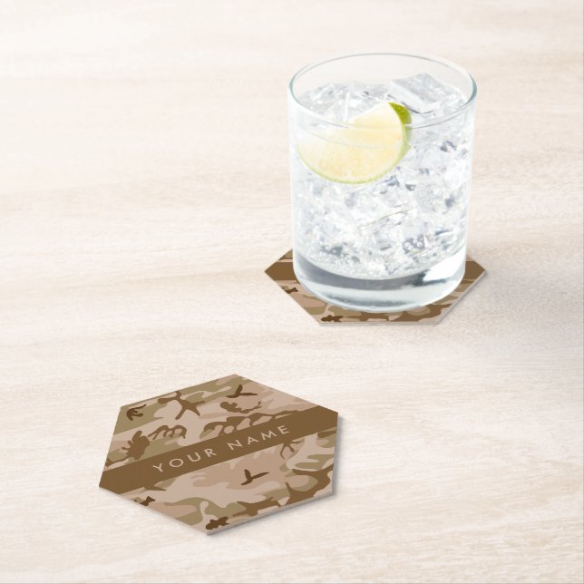 Desert Camouflage Pattern, Your name, Personalize Paper Coaster (Insitu)