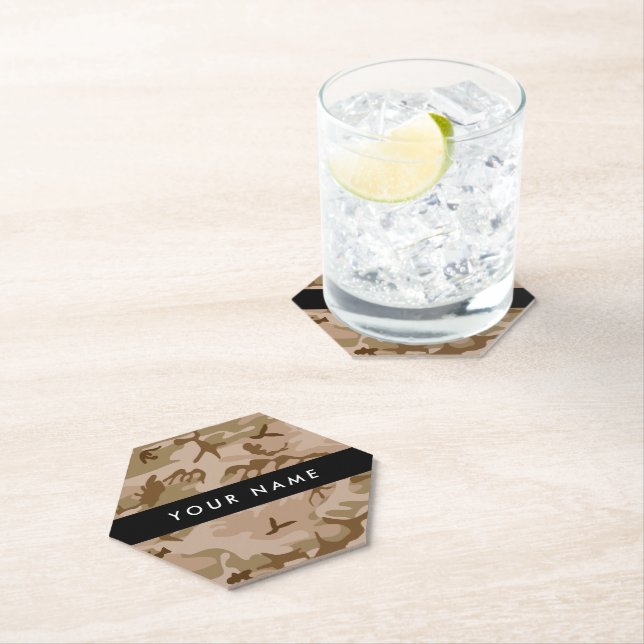 Desert Camouflage Pattern, Your name, Personalize Paper Coaster (Insitu)