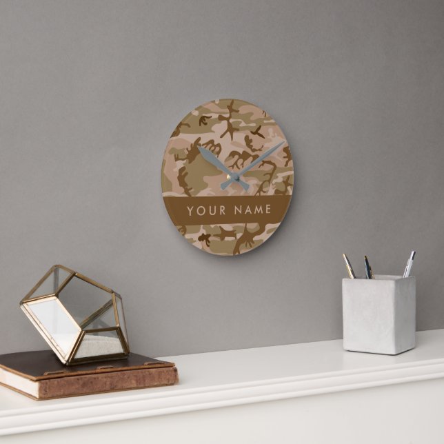 Desert Camouflage Pattern, Your name, Personalize Round Clock (Office)