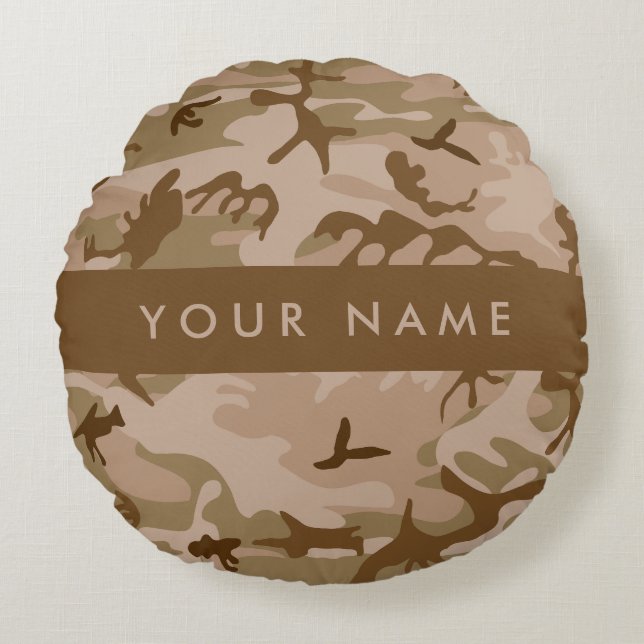 Desert Camouflage Pattern, Your name, Personalize Round Pillow (Front)
