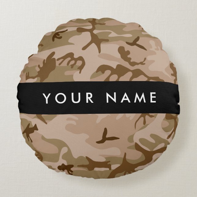 Desert Camouflage Pattern, Your name, Personalize Round Pillow (Front)