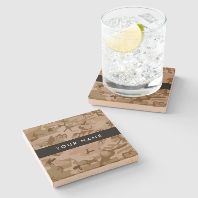 Desert Camouflage Pattern, Your name, Personalize Stone Coaster (Side)