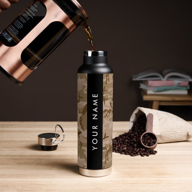 Desert Camouflage Pattern, Your name, Personalize Water Bottle (Coffee)