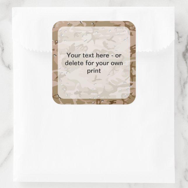 Desert Camouflage Pebbles, Military, Army Square Sticker (Bag)