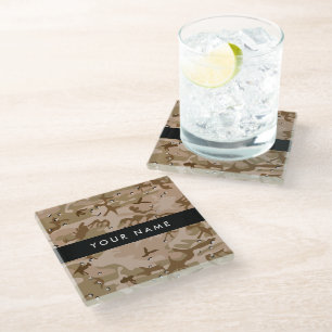 Desert Camouflage Pebbles, Your name, Personalize Glass Coaster