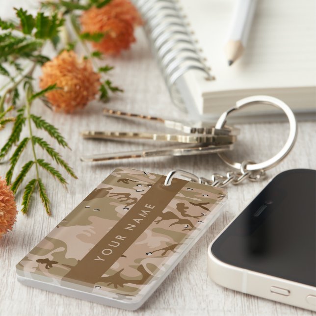 Desert Camouflage Pebbles, Your name, Personalize Keychain (Front Right)
