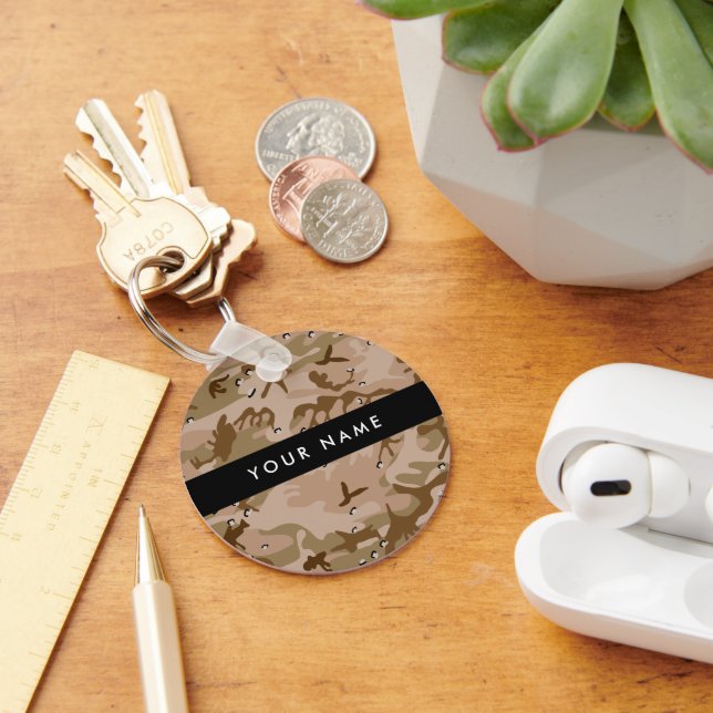 Desert Camouflage Pebbles, Your name, Personalize Keychain (Desk)