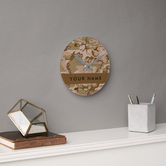 Desert Camouflage Pebbles, Your name, Personalize Round Clock (Office)