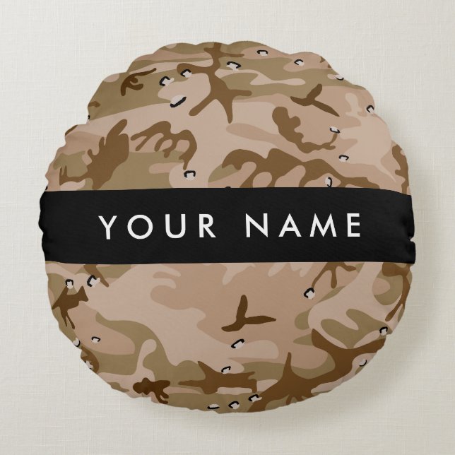 Desert Camouflage Pebbles, Your name, Personalize Round Pillow (Front)
