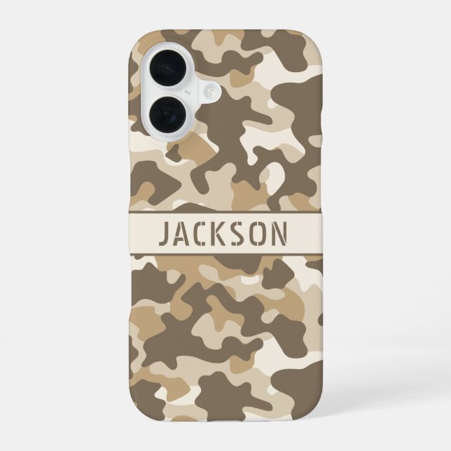 Desert Camouflage Personalized iPhone 16 Case (Back)