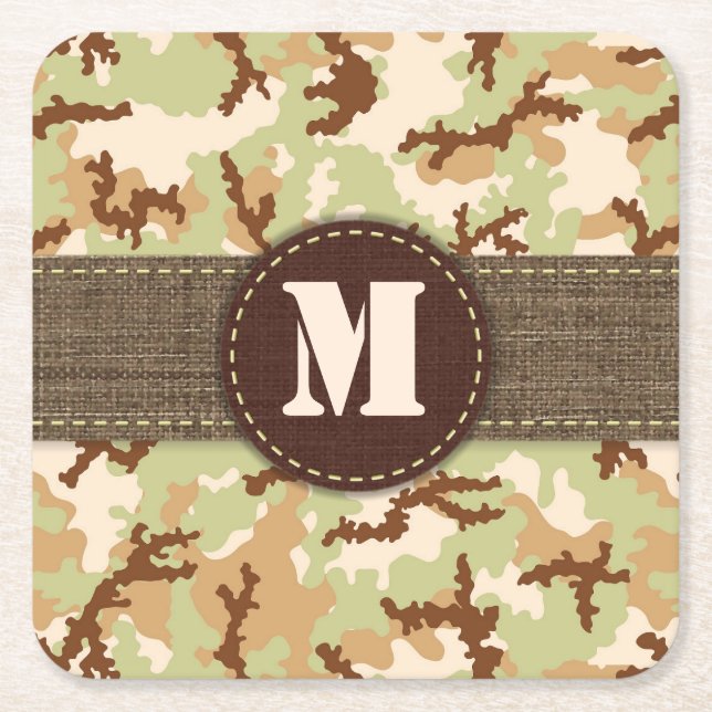 Desert camouflage square paper coaster (Front)