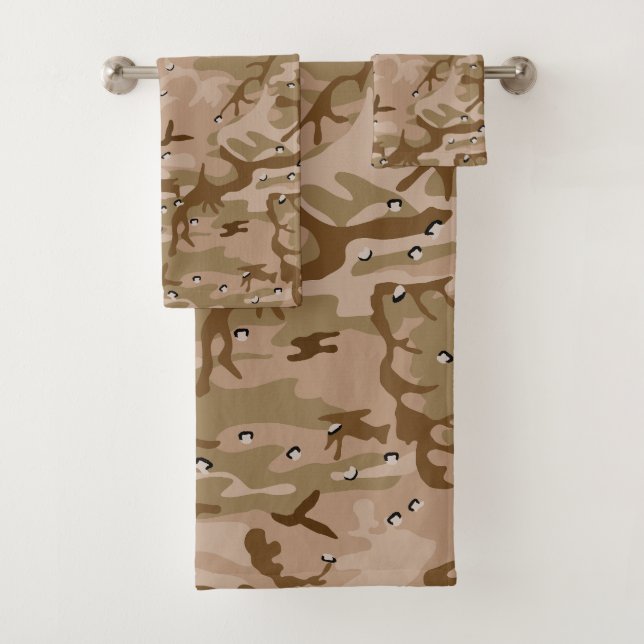Desert Camouflage With Pebbles, Military, Army Bath Towel Set (Insitu)