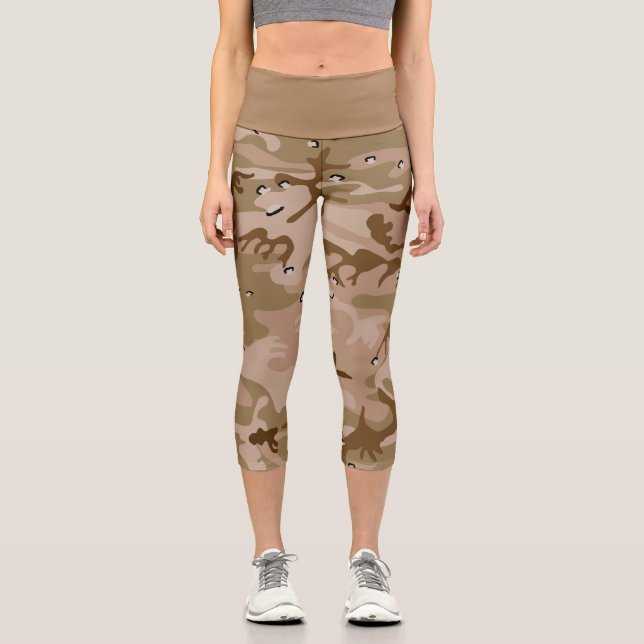 Desert Camouflage With Pebbles, Military, Army Capri Leggings (Front)