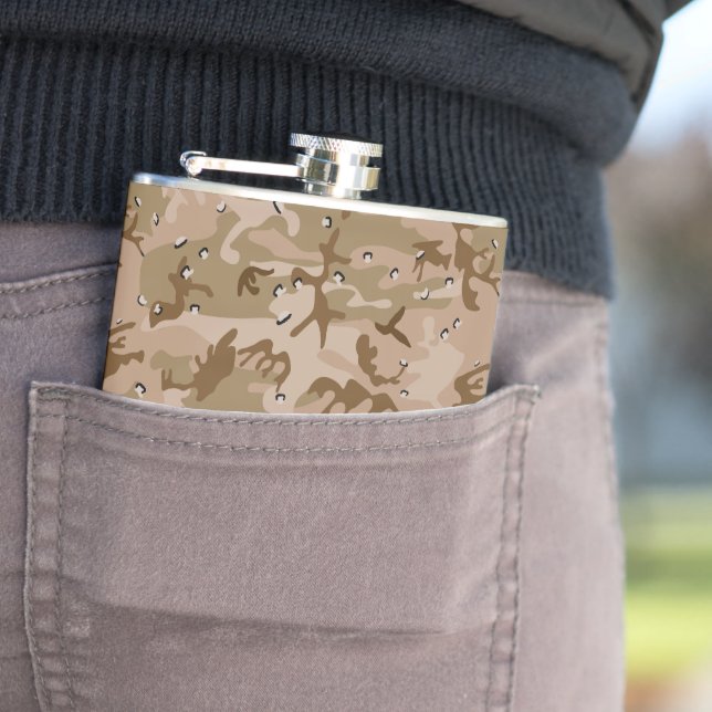 Desert Camouflage With Pebbles, Military, Army Hip Flask (In Situ)