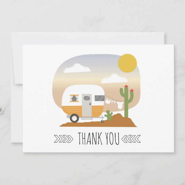 Desert Camper Clothesline Orange Baby Shower Thank You Card (Front)
