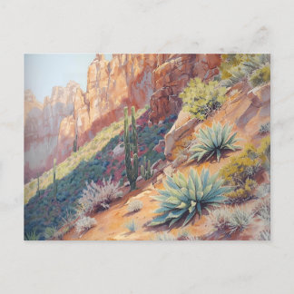 Desert Canyon Landscape with Cactus and Agave Postcard