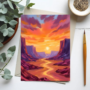Desert Canyon Sunset Yellow Painting Postcard
