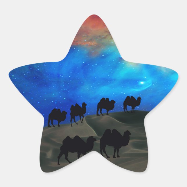 Desert caravan camels star sticker (Front)