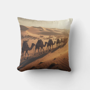 Desert Caravan Journey of Camels Throw Pillow