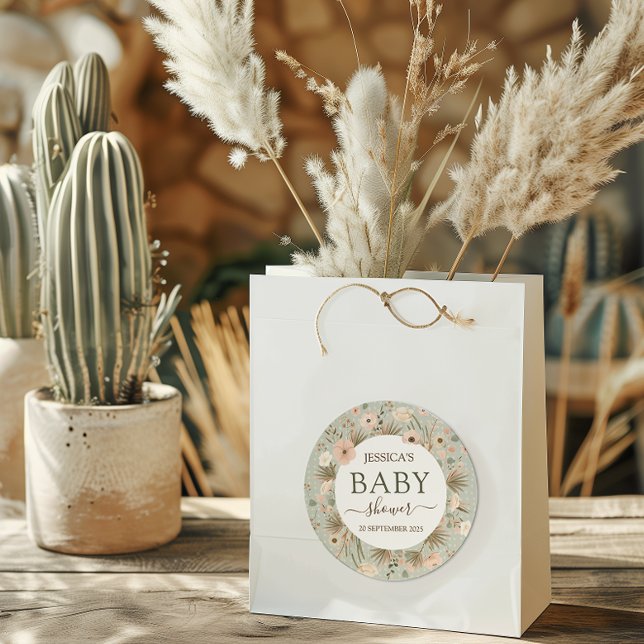 Desert Chic Baby Shower Classic Round Sticker (Let us take the prickles out of your baby shower planning with this “sand-tastic” desert chic theme.)
