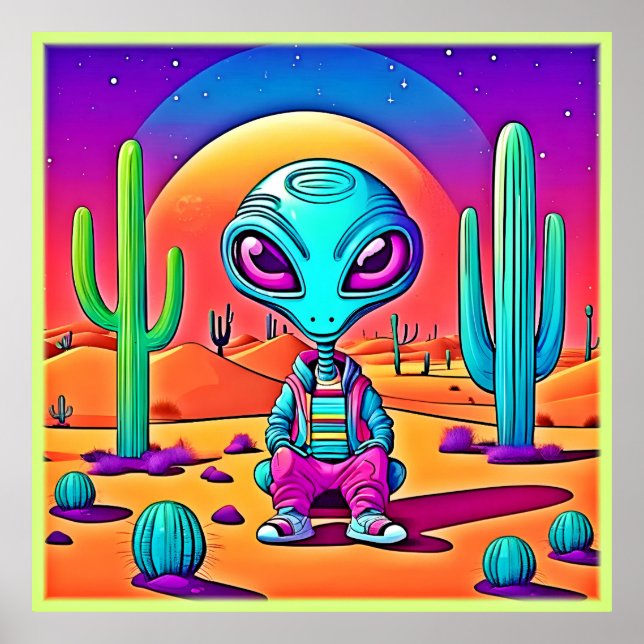 Desert Chillin' Alien Art Poster (Front)