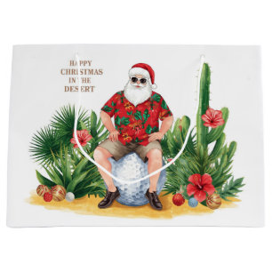 Desert Christmas with Cactus Santa Claus  Large Gift Bag