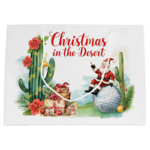 Desert Christmas with Cactus Santa Claus  Large Gift Bag