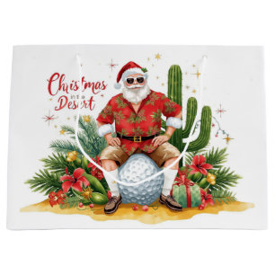Desert Christmas with Cactus Santa Claus  Large Gift Bag