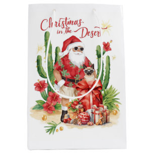 Desert Christmas with Cactus Santa Claus Medium Gift Bag
