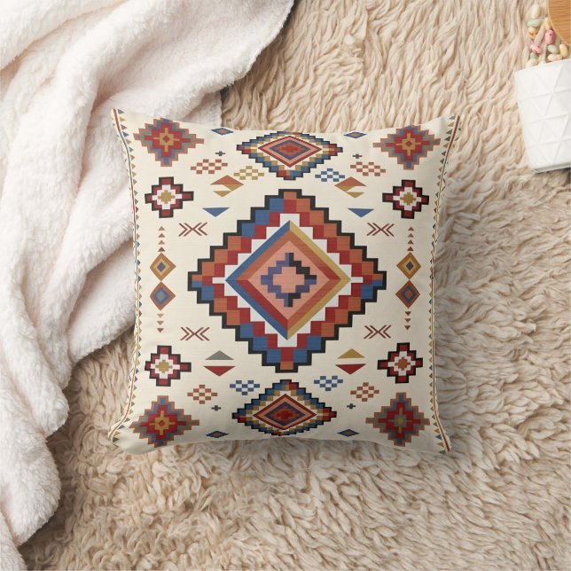 Desert Confetti Nomad – Vibrant Tribal Moroccan Throw Pillow (Blanket)