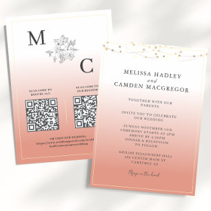 Desert Coral Elegant QR Code Wedding Invitation
