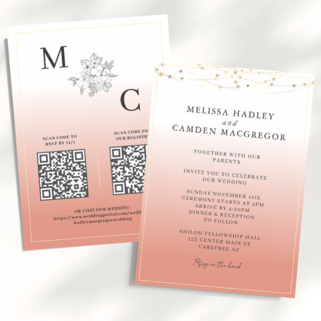 Desert Coral Elegant QR Code Wedding Invitation (Creator Uploaded)