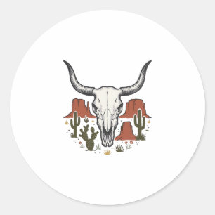 Desert Cow Skull Vintage Southwest Cactus Art Classic Round Sticker